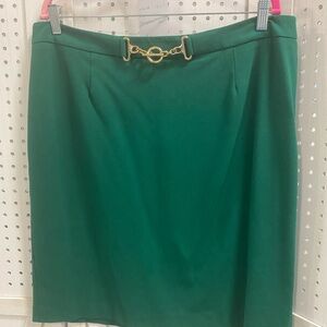 Talbots Green Pencil Skirt with Gold Accent